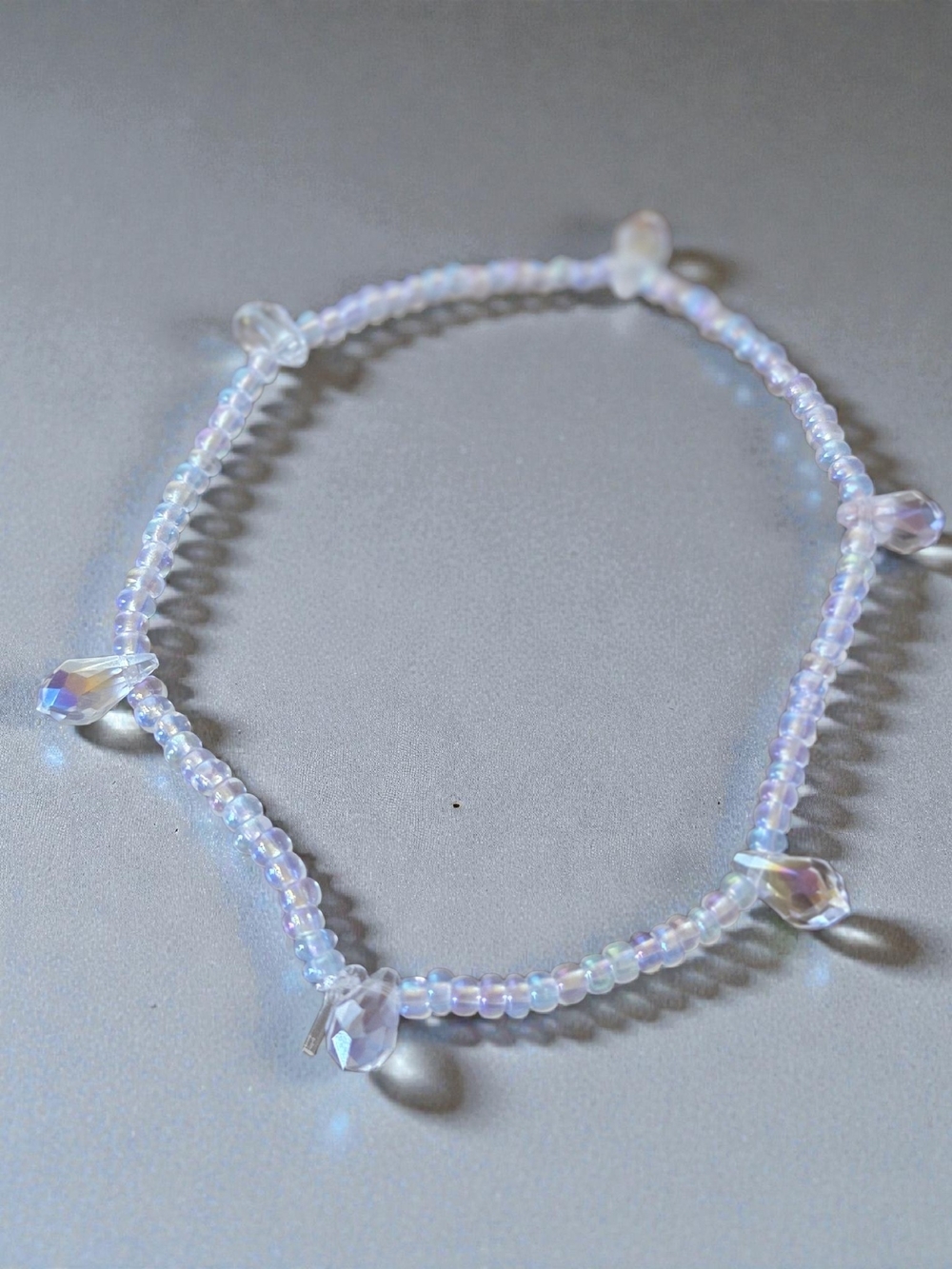 Handmade White Iridescent Seed Bead Crystal Anklet / Bracelet New